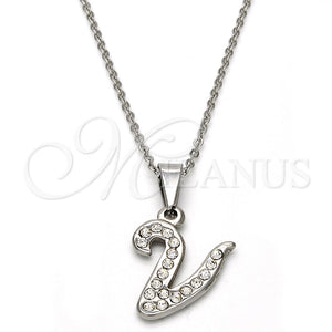 Collares con Dije 04.238.0028.18 Acero Inoxidable, Diseño de Iniciales y Rolo, con Cristal Blanca, Pulido, Tono Plateado (Grosor 01 MM, 18 Pulgadas de Largo)