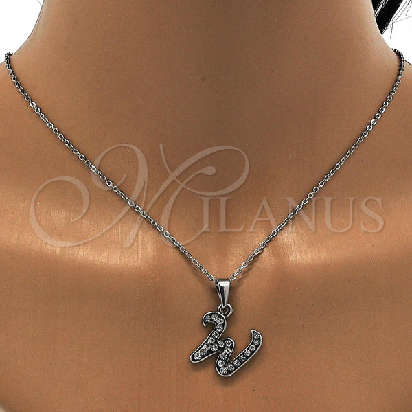 Collares con Dije 04.238.0029.18 Acero Inoxidable, Diseño de Iniciales y Rolo, con Blanca Cristal, Pulido, Tono Plateado (01 MM Thickness, 18 Inches Length)
