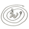 Collares con Dije 04.238.0029.18 Acero Inoxidable, Diseño de Iniciales y Rolo, con Blanca Cristal, Pulido, Tono Plateado (01 MM Thickness, 18 Inches Length)