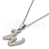 Collares con Dije 04.238.0029.18 Acero Inoxidable, Diseño de Iniciales y Rolo, con Blanca Cristal, Pulido, Tono Plateado (01 MM Thickness, 18 Inches Length)