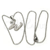 Collares con Dije 04.238.0029.18 Acero Inoxidable, Diseño de Iniciales y Rolo, con Blanca Cristal, Pulido, Tono Plateado (01 MM Thickness, 18 Inches Length)