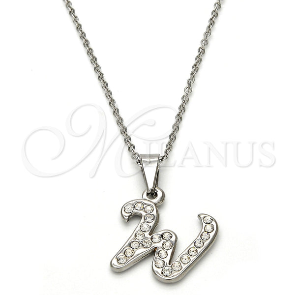 Collares con Dije 04.238.0029.18 Acero Inoxidable, Diseño de Iniciales y Rolo, con Blanca Cristal, Pulido, Tono Plateado (01 MM Thickness, 18 Inches Length)