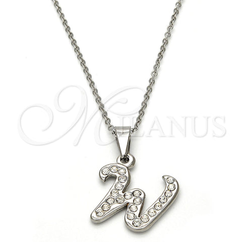 Collares con Dije 04.238.0029.18 Acero Inoxidable, Diseño de Iniciales y Rolo, con Blanca Cristal, Pulido, Tono Plateado (01 MM Thickness, 18 Inches Length)