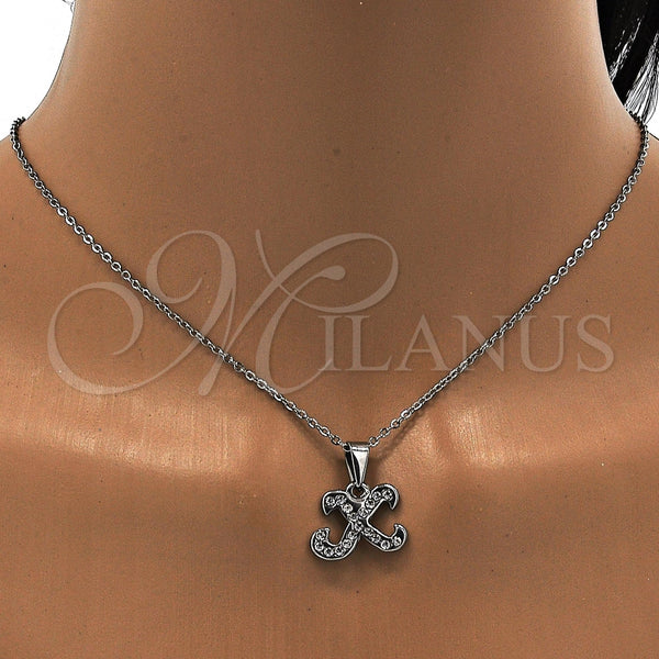 Collares con Dije 04.238.0030.18 Acero Inoxidable, Diseño de Iniciales y Rolo, con Blanca Cristal, Pulido, Tono Plateado (01 MM Thickness, 18 Inches Length)