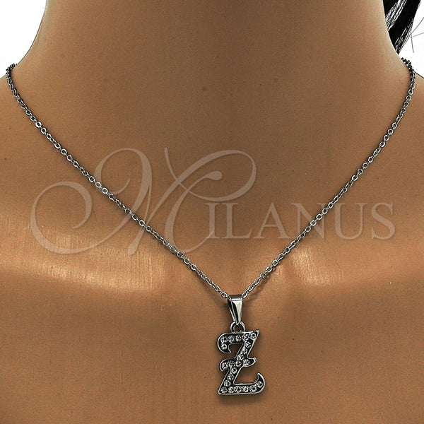 Collares con Dije 04.238.0031.18 Acero Inoxidable, Diseño de Iniciales y Rolo, con Blanca Cristal, Pulido, Tono Plateado (01 MM Thickness, 18 Inches Length)
