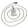Collares con Dije 04.238.0031.18 Acero Inoxidable, Diseño de Iniciales y Rolo, con Blanca Cristal, Pulido, Tono Plateado (01 MM Thickness, 18 Inches Length)
