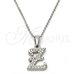 Collares con Dije 04.238.0031.18 Acero Inoxidable, Diseño de Iniciales y Rolo, con Blanca Cristal, Pulido, Tono Plateado (01 MM Thickness, 18 Inches Length)
