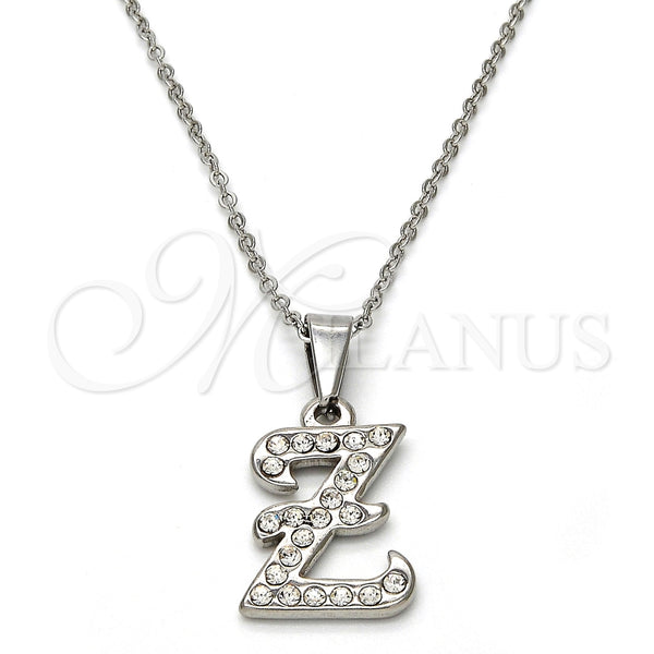 Collares con Dije 04.238.0031.18 Acero Inoxidable, Diseño de Iniciales y Rolo, con Blanca Cristal, Pulido, Tono Plateado (01 MM Thickness, 18 Inches Length)