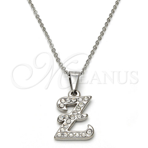 Collares con Dije 04.238.0031.18 Acero Inoxidable, Diseño de Iniciales y Rolo, con Blanca Cristal, Pulido, Tono Plateado (01 MM Thickness, 18 Inches Length)