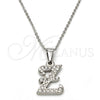 Collares con Dije 04.238.0031.18 Acero Inoxidable, Diseño de Iniciales y Rolo, con Blanca Cristal, Pulido, Tono Plateado (01 MM Thickness, 18 Inches Length)