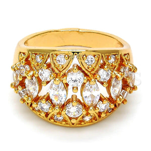 Anillo Multi Piedra 01.210.0024.07 Oro Laminado, con Blanca Zirconia Cubica, Pulido, Tono Dorado (Size 7)