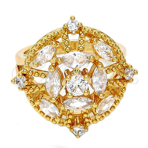 Anillo Multi Piedra 01.210.0028.1.07 Oro Laminado, con Blanca Zirconia Cubica, Pulido, Tono Dorado (Size 7)