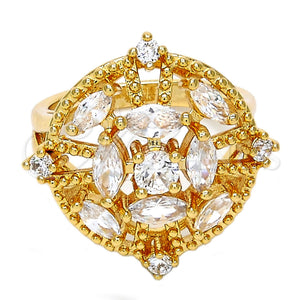 Anillo Multi Piedra 01.210.0028.1.09 Oro Laminado, con Blanca Zirconia Cubica, Pulido, Tono Dorado (Size 9)