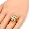 Anillo Multi Piedra 01.210.0017.09 Oro Laminado, con Blanca Zirconia Cubica, Pulido, Tono Dorado (Size 9)