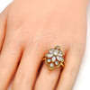 Anillo Multi Piedra 01.210.0015.08 Oro Laminado, Diseño de Flor, con Blanca Zirconia Cubica, Pulido, Tono Dorado (Size 8)