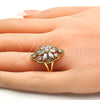 Anillo Multi Piedra 01.210.0015.08 Oro Laminado, Diseño de Flor, con Blanca Zirconia Cubica, Pulido, Tono Dorado (Size 8)