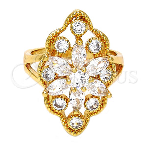Anillo Multi Piedra 01.210.0015.09 Oro Laminado, Diseño de Flor, con Blanca Zirconia Cubica, Pulido, Tono Dorado (Size 9)