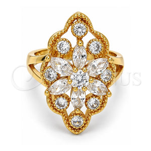 Anillo Multi Piedra 01.210.0015.09 Oro Laminado, Diseño de Flor, con Zirconia Cubica Blanca, Pulido, Tono Dorado (Tamaño 9)