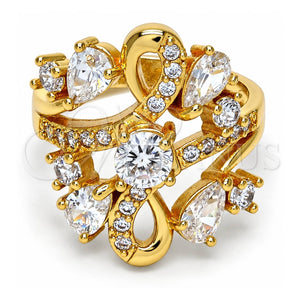 Anillo Multi Piedra 01.210.0043.07 Oro Laminado, Diseño de Gota, con Zirconia Cubica Blanca, Pulido, Tono Dorado (Tamaño 7)