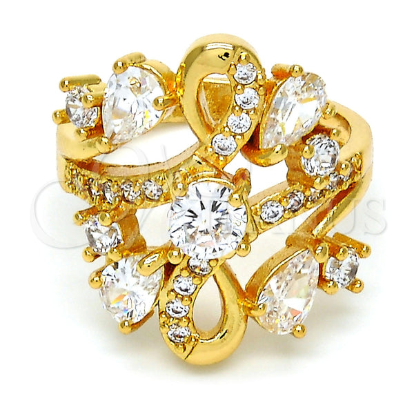 Anillo Multi Piedra 01.210.0043.07 Oro Laminado, Diseño de Gota, con Blanca Zirconia Cubica, Pulido, Tono Dorado (Size 7)