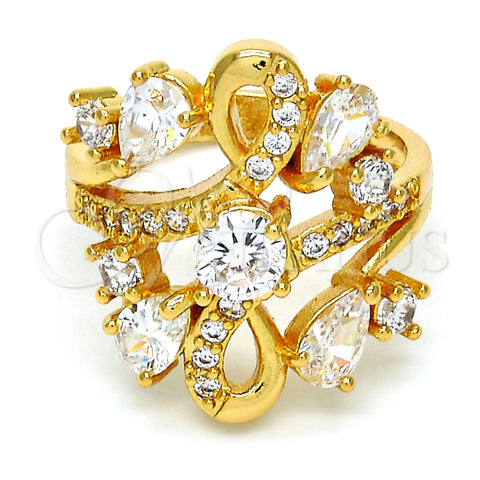 Anillo Multi Piedra 01.210.0043.07 Oro Laminado, Diseño de Gota, con Blanca Zirconia Cubica, Pulido, Tono Dorado (Size 7)