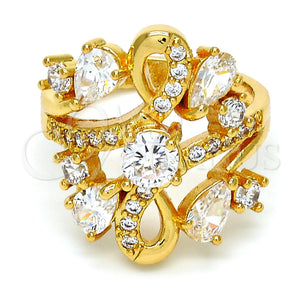 Anillo Multi Piedra 01.210.0043.09 Oro Laminado, Diseño de Gota, con Blanca Zirconia Cubica, Pulido, Tono Dorado (Size 9)