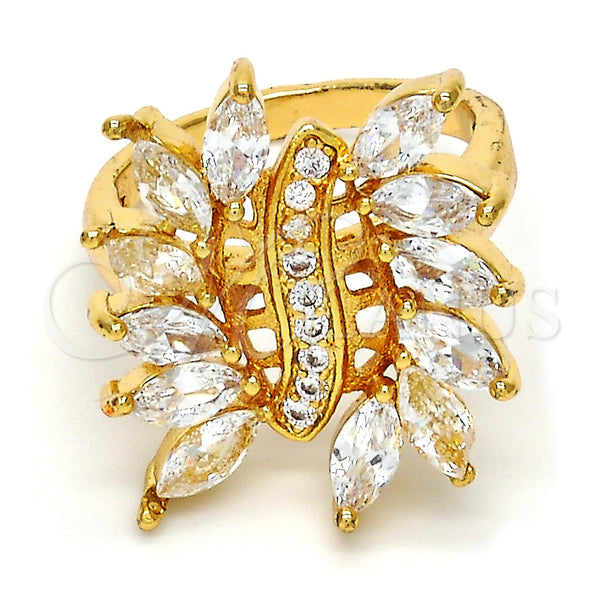 Anillo Multi Piedra 01.210.0044.07 Oro Laminado, con Blanca Zirconia Cubica, Pulido, Tono Dorado (Size 7)