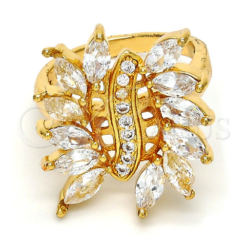 Anillo Multi Piedra 01.210.0044.07 Oro Laminado, con Blanca Zirconia Cubica, Pulido, Tono Dorado (Size 7)