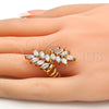 Anillo Multi Piedra 01.210.0031.08 Oro Laminado, Diseño de Oja, con Blanca Zirconia Cubica, Pulido, Tono Dorado (Size 8)