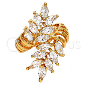 Anillo Multi Piedra 01.210.0031.08 Oro Laminado, Diseño de Oja, con Blanca Zirconia Cubica, Pulido, Tono Dorado (Size 8)