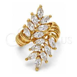 Anillo Multi Piedra 01.210.0031.09 Oro Laminado, Diseño de Oja, con Zirconia Cubica Blanca, Pulido, Tono Dorado (Tamaño 9)