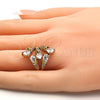 Anillo Multi Piedra 01.210.0006.09 Oro Laminado, Diseño de Gota, con Blanca Zirconia Cubica, Pulido, Tono Dorado (Size 9)