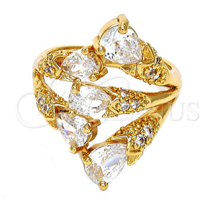 Anillo Multi Piedra 01.210.0006.09 Oro Laminado, Diseño de Gota, con Blanca Zirconia Cubica, Pulido, Tono Dorado (Size 9)