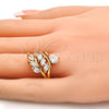 Anillo Multi Piedra 01.210.0003.07 Oro Laminado, Diseño de Oja y Gota, con Blanca Zirconia Cubica, Pulido, Tono Dorado (Size 7)