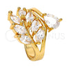 Anillo Multi Piedra 01.210.0003.07 Oro Laminado, Diseño de Oja y Gota, con Blanca Zirconia Cubica, Pulido, Tono Dorado (Size 7)