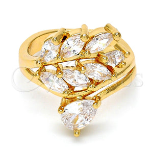 Anillo Multi Piedra 01.210.0003.07 Oro Laminado, Diseño de Oja y Gota, con Blanca Zirconia Cubica, Pulido, Tono Dorado (Size 7)