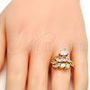 Anillo Multi Piedra 01.210.0003.08 Oro Laminado, Diseño de Oja y Gota, con Blanca Zirconia Cubica, Pulido, Tono Dorado (Size 8)