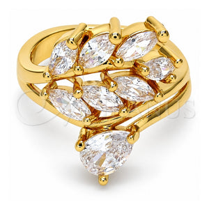 Anillo Multi Piedra 01.210.0003.08 Oro Laminado, Diseño de Oja y Gota, con Zirconia Cubica Blanca, Pulido, Tono Dorado (Tamaño 8)