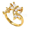 Anillo Multi Piedra 01.210.0005.08 Oro Laminado, Diseño de Mariposa, con Blanca Zirconia Cubica, Pulido, Tono Dorado (Size 8)