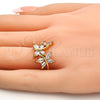 Anillo Multi Piedra 01.210.0005.09 Oro Laminado, Diseño de Mariposa, con Blanca Zirconia Cubica, Pulido, Tono Dorado (Size 9)