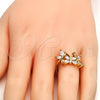 Anillo Multi Piedra 01.210.0005.09 Oro Laminado, Diseño de Mariposa, con Blanca Zirconia Cubica, Pulido, Tono Dorado (Size 9)