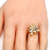 Anillo Multi Piedra 01.210.0008.07 Oro Laminado, Diseño de Oja, con Blanca Zirconia Cubica, Pulido, Tono Dorado (Size 7)