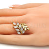 Anillo Multi Piedra 01.210.0008.08 Oro Laminado, Diseño de Oja, con Blanca Zirconia Cubica, Pulido, Tono Dorado (Size 8)