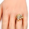 Anillo Multi Piedra 01.210.0008.08 Oro Laminado, Diseño de Oja, con Blanca Zirconia Cubica, Pulido, Tono Dorado (Size 8)