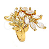 Anillo Multi Piedra 01.210.0008.08 Oro Laminado, Diseño de Oja, con Blanca Zirconia Cubica, Pulido, Tono Dorado (Size 8)