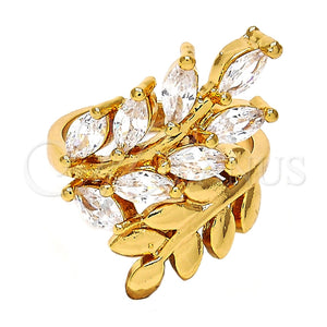 Anillo Multi Piedra 01.210.0008.09 Oro Laminado, Diseño de Oja, con Blanca Zirconia Cubica, Pulido, Tono Dorado (Size 9)