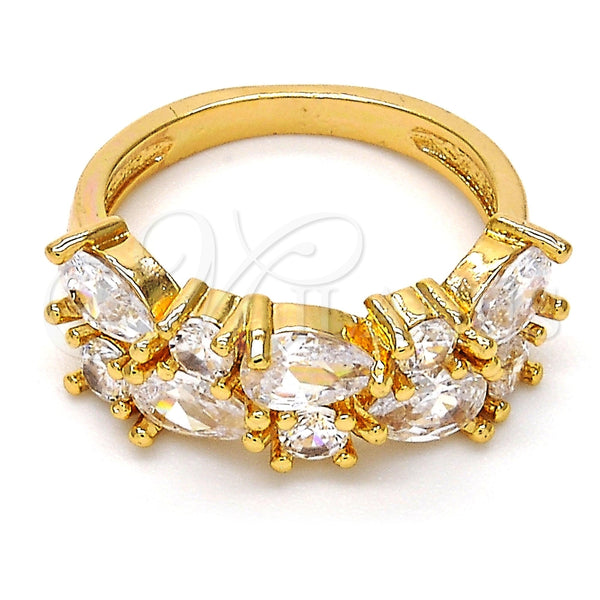 Anillo Multi Piedra 01.210.0004.08 Oro Laminado, Diseño de Gota, con Blanca Zirconia Cubica, Pulido, Tono Dorado (Size 8)