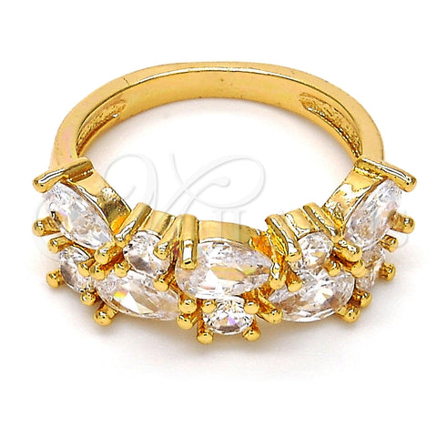 Anillo Multi Piedra 01.210.0004.08 Oro Laminado, Diseño de Gota, con Blanca Zirconia Cubica, Pulido, Tono Dorado (Size 8)