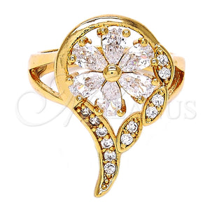 Anillo Multi Piedra 01.210.0010.08 Oro Laminado, Diseño de Flor y Gota, con Blanca Zirconia Cubica, Pulido, Tono Dorado (Size 8)