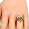 Anillo Multi Piedra 01.210.0010.09 Oro Laminado, Diseño de Flor y Gota, con Blanca Zirconia Cubica, Pulido, Tono Dorado (Size 9)